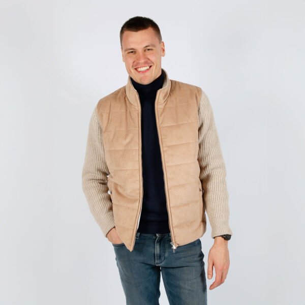 Jacket Van Gran Sasso In Het Beige In Model Hybride Vest Met Gebreide Mouwen