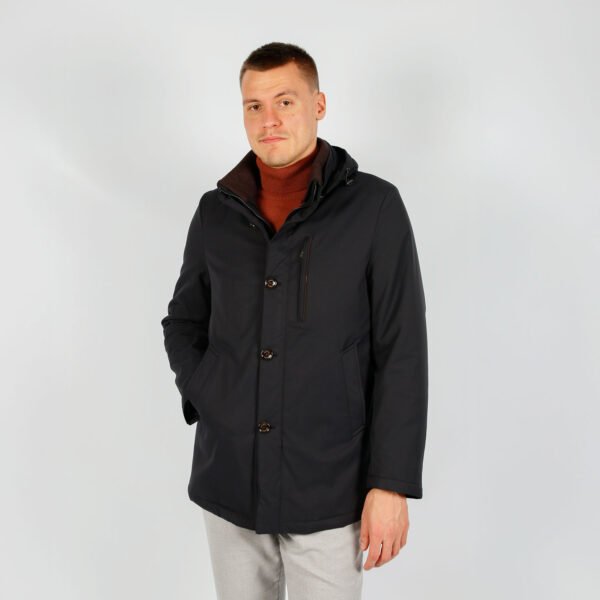 Jacket Van Gimo's In Het Blauw In Model Technische Jas Met Capuchon, Opstaande Kraag En Knoopsluiting