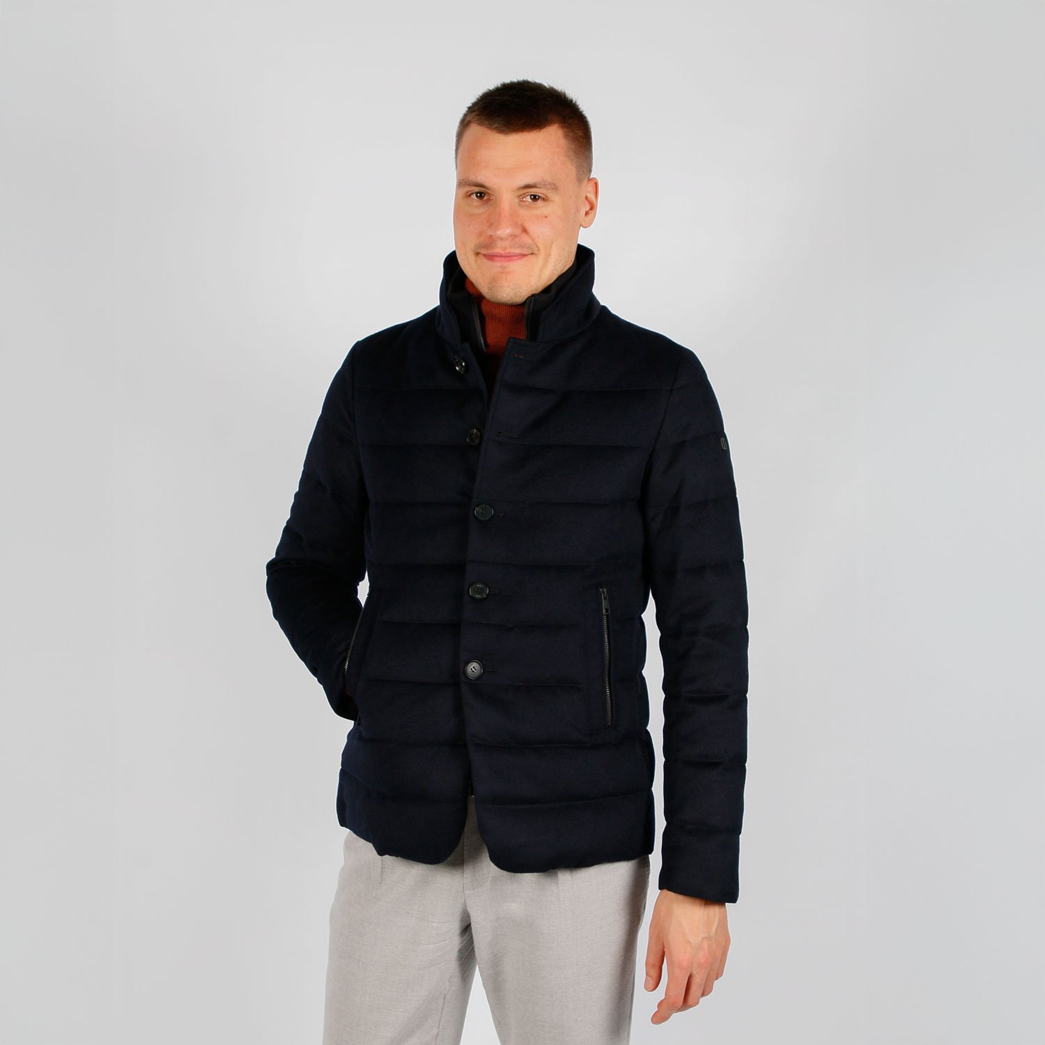 Jacket Van Duno In Het Blauw In Model Doorgestikte Jas Met Opstaande Kraag En Knoopsluiting