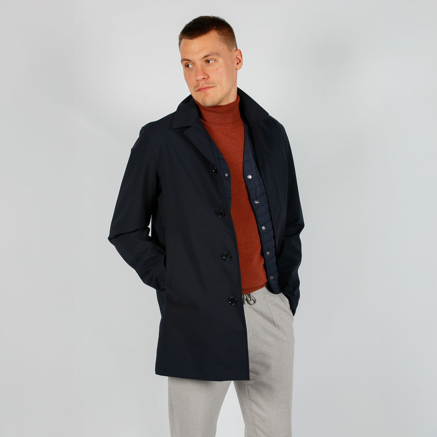 Jacket Van Duno In Het Blauw In Model Korte Mantel Met Staande Kraag En Knoopsluiting
