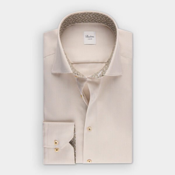 Hemden Van Stenströms In Het Beige In Model Beige Twill Hemd In Twofold Katoen Met Subtiel Dessin En Contrastkraag